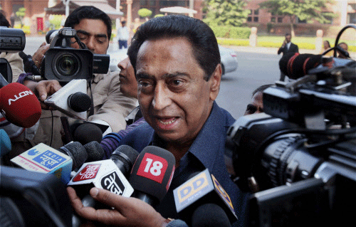 Parliamentary Affairs Minister Kamal Nath talking to media at Parliament house in New Delhi on Thursday. PTI Photo