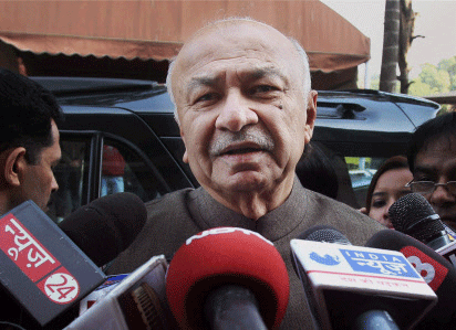 Home Minister Sushilkumar Shinde talking to media at Parliament house in New Delhi on Thursday. PTI Photo