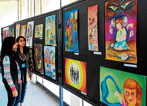 artistic: Students of Jamia University showcase their latest paintings on female foeticide.