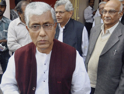 Tripura CM Manik Sarkar and other CPI-M leaders during the party's central committee meeting in Agartala. PTI photo