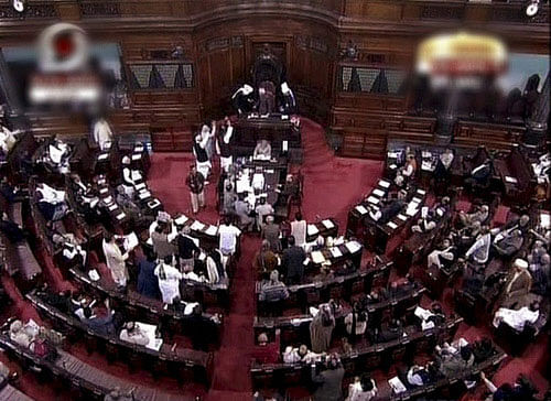 Members of Rajya Sabha during the ongoing session of parliament in New Delhi on Tuesday. PTI Photo/TV Grab