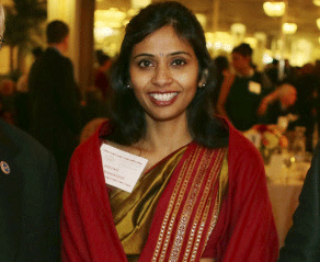 FILE - This Dec. 8, 2013 file photo shows Devyani Khobragade, India's deputy consul general, during the India Studies Stony Brook University fundraiser event at Long Island, New York. India's information minister lashed out at the United States on Friday, Dec. 20, 2013, and demanded an apology for the treatment of Khobragade, who was arrested in New York, saying America cannot behave 'atrociously' and get away with it. AP