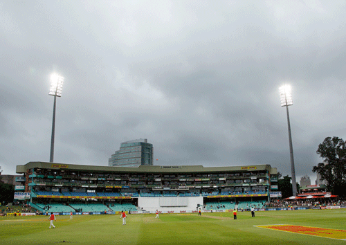 The start of the second day's play in the second and final cricket Test between India and South Africa was today delayed due to rain here today. AP Photo.