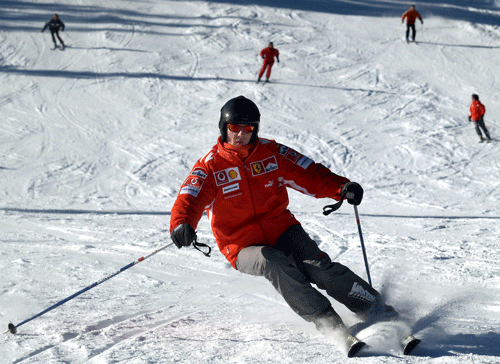 Former Formula One world champion Michael Schumacher skis in the northern Italian resort of Madonna Di Campiglio in this January 13, 2005 file photo. Schumacher suffered a serious head injury while skiing in the French Alps resort of Meribel, French media reported on December 29, 2013. REUTERS
