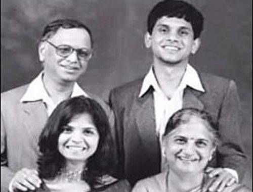 Narayana Murthy with his family - wife Sudha Murthy, daughter Akshata Murthy and son Rohan Murthy. File photo.