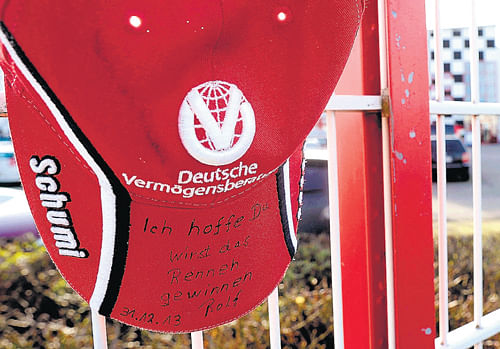 A cap placed by a fan on the fence of the German's karting circuit in  Kerpen, Cologne, with the message "I hope you will win the race".
