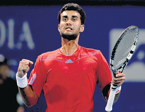 War cry: India's Yuki Bhambri exults after his first-round win over Spain's Pablo Carreno Busta in the ATP Chennai Open on Tuesday. PTI