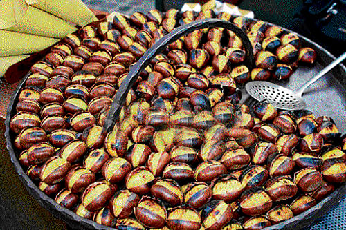 unusual: Roasted chestnuts (above) and Chestnut risotto (below).