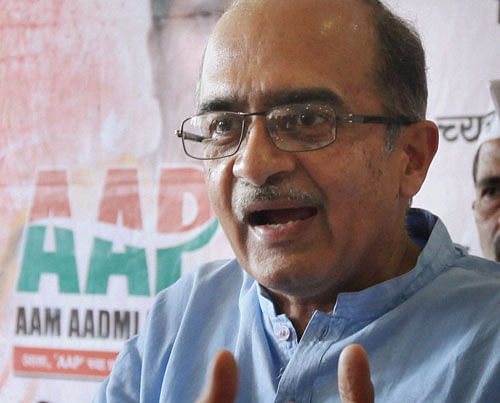 Aam Aadmi Party (AAP) leader Prashant Bhushan interacts with media in Mumbai on Wednesday. PTI Photo
