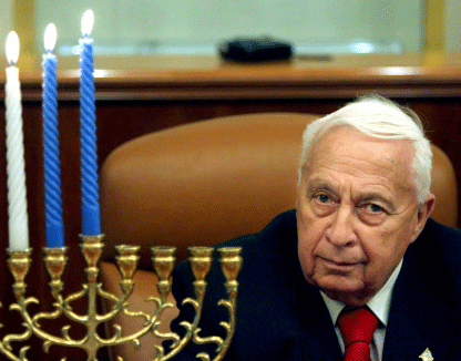 FILE - In this Tuesday Dec. 27, 2005 file photo, Israeli Prime Minister Ariel Sharon takes part in the lighting of the fourth Hanukkah candle, at his Jerusalem office. Sharon, the hard-charging Israeli general and prime minister who was admired and hated for his battlefield exploits and ambitions to reshape the Middle East, died Saturday, Jan. 11, 2014. He was 85. AP photo