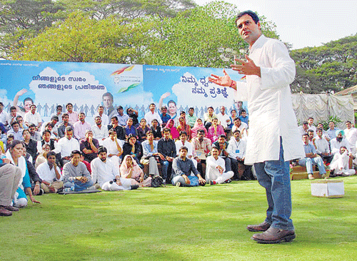 all ears: AICC vice president Rahul Gandhi addresses youth at the Palace Grounds in Bangalore on Saturday.