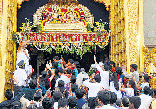 Devotees throng Iskcon temple on the occasion of Vaikunta Ekadashi, on Saturday. Dh photo