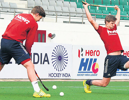 England players train on the eve of their semifinal clash against New Zealand. photo courtesy FIH