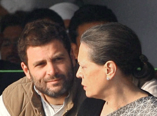 Congress President Sonia Gandhi and party Vice-President Rahul Gandhi in a conversation. PTI photo