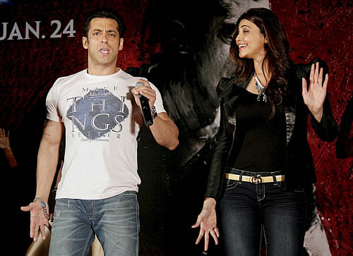 Salman Khan and Daisy Shah during the promotional event for their upcoming movie Jai ho in Mumbai on Friday. PTI Photo
