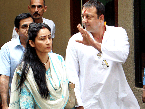 Actor Sanjay Dutt, whose wife Maanyata is currently undergoing medical treatment at a hospital, visited a temple to pray for her recovery. PTi File Photo.