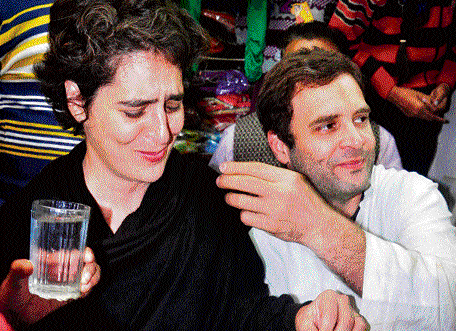 Support: Congress Vice President Rahul Gandhi with his sister Priyanka Vadra at a programme during the second day of his visit to Amethi on Thursday.  PTI