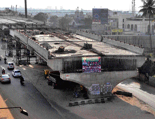The work on Hennur flyover was to be completed by 2012. The BDA now hopes to complete it by March. DH photo