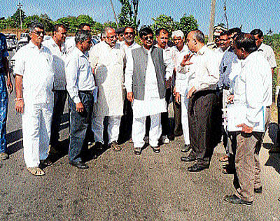 PWD Minister H C Mahadevappa inspects Shiradi Ghat road.