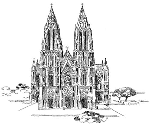 The sketch of&#8200;St Philomena's Church in Mysore drawn by artist Kamalesh in one sitting, without any revision.