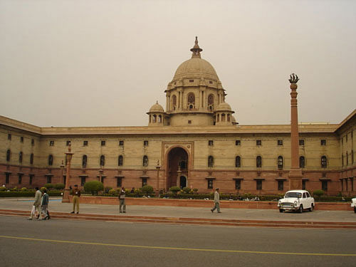 Photo of the South Block, which houses the PMO. Copyright Deepak. Released on 27th December 2005 under CC-BY-SA-2.0 and GFDL.