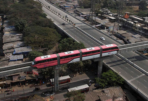 Monorail takes a test run, in Mumbai on Thursday. PTI Photo