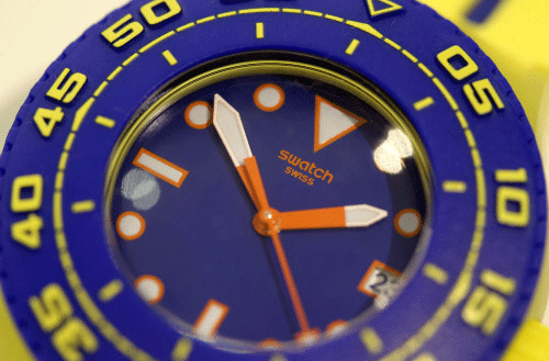 File of a Swatch Scuba Playero wrist watch is displayed in a shop in Zurich. Reuters