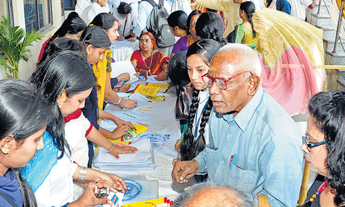 Participants at the matrimonial meet for senior citizens in the City on Sunday. dh Photo