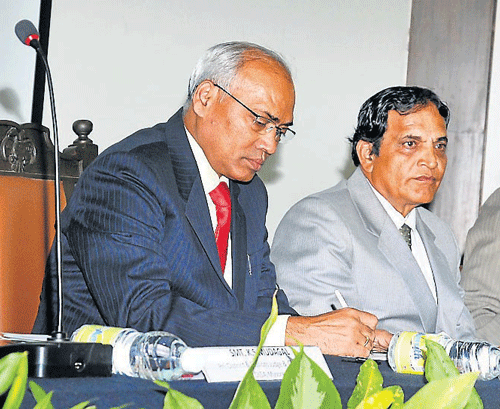 (Left to right) Principal District and Sessions Judge K&#8200;S Mudagal, High Court Judge N&#8200;K&#8200;Patil, Mysore Bar Association President C&#8200;Basavaraj and State Advocates Parishat Member C&#8200;M&#8200;Jagadish attend the preliminary meeting of second National Lok&#8200;Adalat, in Mysore on Sunday. DH PHOTO