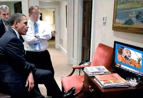 Morphed photo of Obama watching Modi speech in circulation on social network
