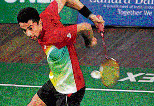 take that: Arvind Bhat returns during his win over Shreyansh Jaiswal on Thursday. dh photo