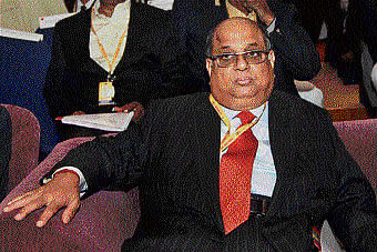 N Ramachandran at the IOA Special General Body meeting in New Delhi on Sunday. PTI