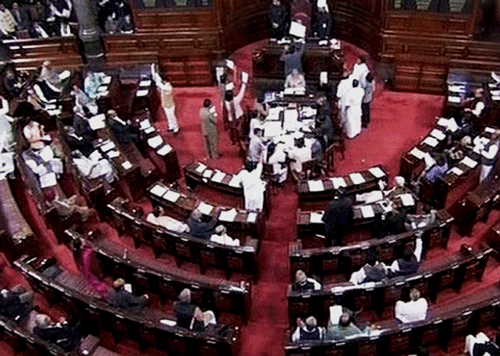 A scene of the Rajya Sabha during the extended winter session in New Delhi on Friday. PTI Photo / TV GRAB