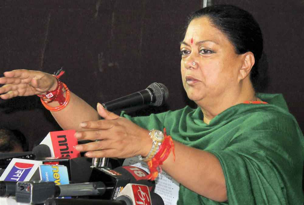 Rajashan Chief Minister Vasundhara Raje has asked the Centre to intervene and get Rajasthan its share of Yamuna's water from Haryana. PTI File Photo