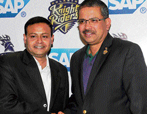 SAP Labs India MD & CEO Anirban Dey and Venky Mysore, CEO, Kolkata Knight Riders, at the launch of SAP's IPL auction platform in Bangalore on Tuesday. DH Photo