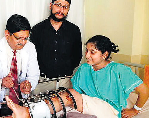 Malleswaram bomb blast victim Leesha N S at a hospital in Bangalore. DHNS