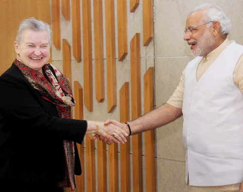 Amid a mixed reaction to US Ambassador Nancy Powell's meeting with Bharatiya Janata Party's prime ministerial candidate Narendra Modi, the US reiterated its readiness to do business with whatever government emerges from India's May elections. PTI File Photo