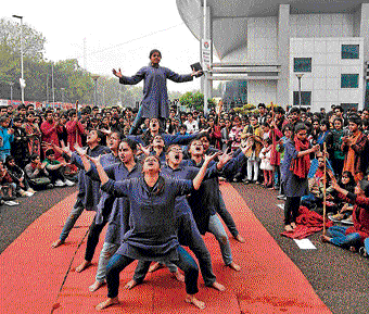 Students staged street plays on various social issues at Antardhwani.