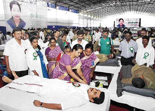 Camps across Tamil Nadu collected 18,000 litres of blood as part of Jayalalitha's birthday celebrations