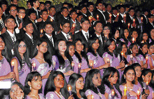 thrilled: The outgoing-batch of CMR National PU College.