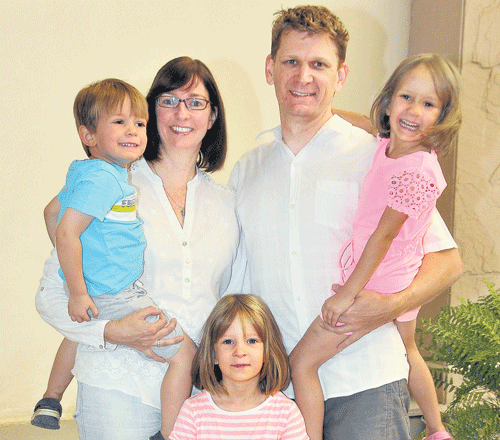 Nicole and Benjamin with their children Kindra (standing) Jacob and Piper.  DH Photo by B K Janardhan