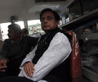 File photo of Union Minister Shashi Tharoor in grief over his wife Sunanda Pushkar's death. Reuters