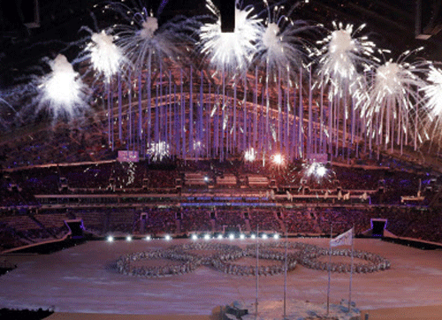 Fireworks light up the arena during the closing ceremony for the Sochi 2014 Winter Olympic Games. Reuters