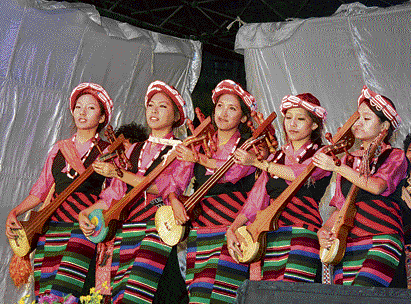 Students performing a Tibetan dance.
