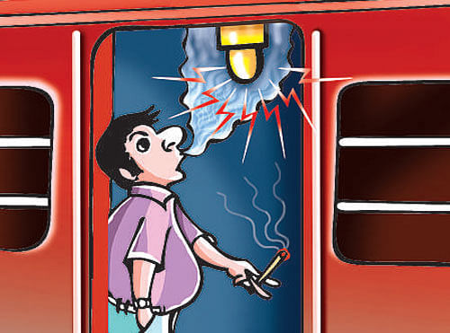 If you are travelling in a premium train like Rajdhani or Shatabdi Express, avoid smoking. The Railways wants you to either kick the butt or cough up a fine for a puff. DH graphic