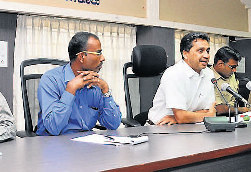 Deputy Commissioner A B Ibrahim speaks at the peace committee meeting held at DC's office in Mangalore on Friday. Assistant Commissioner Prashanth, Additional Deputy Commissioner K Dayanand, Superintendent of Police Shanthanu Sinha and DCP Vishnuvardhan look on. DH Photo.