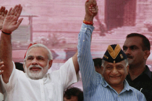 Former Army Chief Gen V K Singh, who was engaged in a long-drawn battle with the government over his age issue, today joined BJP, saying it is the only "nationalist" party which he wants to see in power. PTI photo