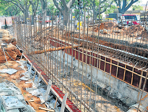 Ongoing works of RoB, near&#8200;Shantala theatre, Devaraja Mohalla, Mysore. DH Photo