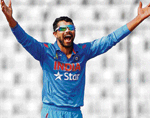 wrecker in chief: Ravindra Jadeja celebrates after scalping a wicket on Wednesday. AP