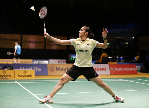 Olympic bronze medallist Saina Nehwal emerged as the lone survivor at the USD 400000 All England Championship, thrashing Scotland's Kirsty Gilmour in straight-games to reach the second round even as compatriot P V Sindhu fell by the wayside, here. AP file photo